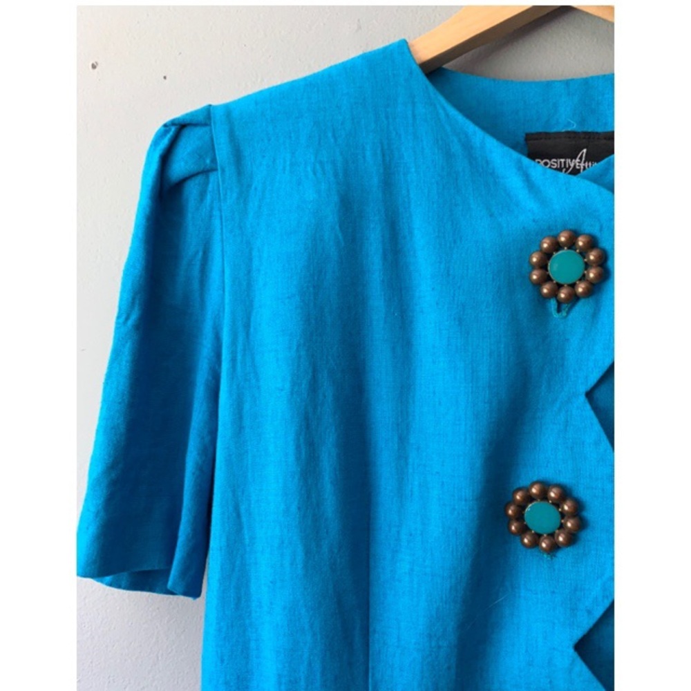 Vintage Positive Attitude Blue Midi Dress Linen - Picture 4 of 5